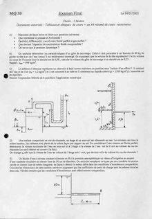 UTBM 2001 mq30 mecanique generale, mecanique des fluides et thermodynamique genie mecanique et conception semestre 1 final