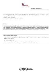 L émergence d un marché du travail domestique au Yémen : une étude sur Sana a - article ; n°170 ; vol.43, pg 327-351