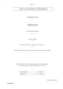 Portugais LV1 2003 Sciences Economiques et Sociales Baccalauréat général
