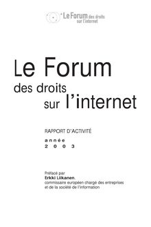 Le Forum des droits sur l internet : rapport d activité : année 2003