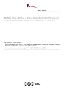 Raffaele Pinto, Dante e le origini della cultura letteraria moderna  ; n°1 ; vol.41, pg 152-155