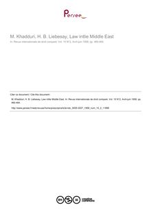 M. Khadduri, H. B. Liebesay, Law intlie Middle East - note biblio ; n°2 ; vol.10, pg 460-464