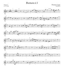 Partition ténor viole de gambe 2, octave aigu clef, fantaisies pour 5 violes de gambe par Thomas Lupo