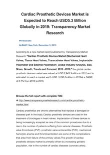 Cardiac Prosthetic Devices Market is Expected to Reach USD5.3 Billion Globally in 2019: Transparency Market Research