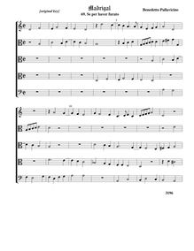 Partition 6, Se per haver furato - original clefComplete score (Tr T T T B), Il quinto libro de madrigali a cinque voci.