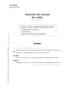 Accord / Déterminant, Correction des accords des verbes