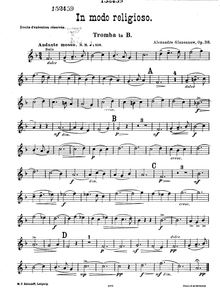 Partition trompette (B♭), en Modo Religioso, Op.38, E♭ major, Glazunov, Aleksandr