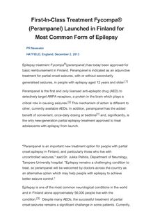 First-In-Class Treatment Fycompa® (Perampanel) Launched in Finland for Most Common Form of Epilepsy