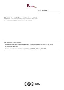 Niveau mental et apprentissage verbal.  - article ; n°2 ; vol.69, pg 543-559