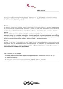 Langue et culture françaises dans des publicités australiennes - article ; n°1 ; vol.64, pg 55-73