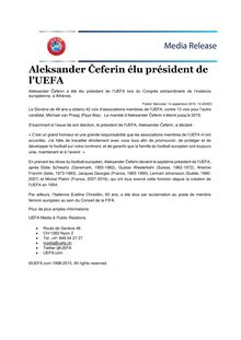 UEFA : Aleksander Čeferin élu président - communiqué de presse
