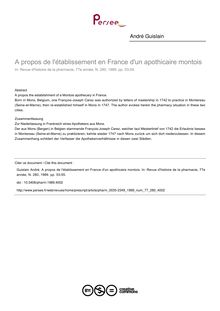 A propos de l établissement en France d un apothicaire montois - article ; n°280 ; vol.77, pg 53-55
