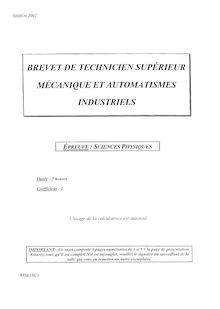 Sciences physiques 2001 BTS Mécanique et automatismes industriels