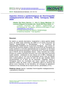 Aspectos clínicos y epidemiológicos de Inermicapsifer madagascariensis (Davaine, 1870). Camaguey 2000- 2009.