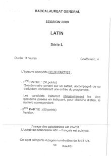 Sujet de Bac: série L option latin, 2008