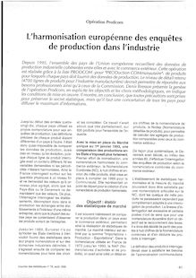 Opération Prodcom - L harmonisation européenne des enquêtes de production dans l industrie - Numéro 78 - août 1996