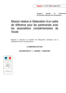 Mission relative à l élaboration d un cadre de référence pour les partenariats avec les associations complémentaires de l école