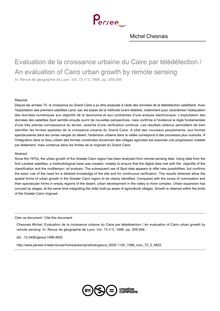 Evaluation de la croissance urbaine du Caire par télédétection / An evaluation of Cairo urban growth by remote sensing - article ; n°3 ; vol.73, pg 259-266