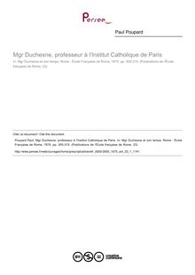 Mgr Duchesne, professeur à l Institut Catholique de Paris - article ; n°1 ; vol.23, pg 305-315