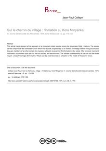 Sur le chemin du village : l initiation au Koro Minyanka. - article ; n°1 ; vol.45, pg 115-125