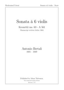 Partition complète, Sonata pour 6 Violis, Sonata for 6 Violis, Bertali, Antonio