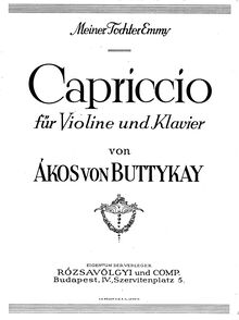Partition de piano et partition de violon, Capriccio, Buttykay, Ákos