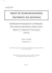 Sciences physiques et chimiques 2007 Traitements thermiques BTS Traitement des matériaux