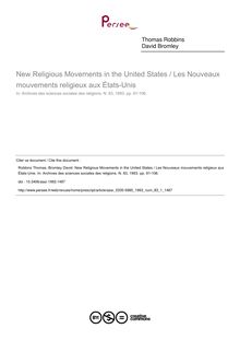 New Religious Movements in the United States / Les Nouveaux mouvements religieux aux États-Unis - article ; n°1 ; vol.83, pg 91-106