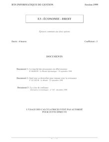 Economie - Droit 1999 BTS Informatique de gestion
