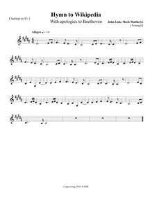 Partition E♭ clarinette 1, Hymn to Wikipedia, D major, Matthews, John-Luke Mark