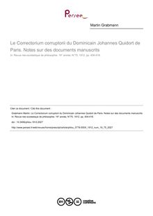 Le Correctorium corruptorii du Dominicain Johannes Quidort de Paris. Notes sur des documents manuscrits - article ; n°75 ; vol.19, pg 404-418