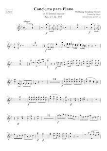 Partition hautbois 1/2, Piano Concerto No.27, B♭ major, Mozart, Wolfgang Amadeus