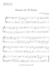 Partition Canaries, 2 clavecin pièces from Bauyn Manuscript, Gaultier, Ennemond