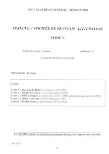Français 2002 Littéraire Baccalauréat général