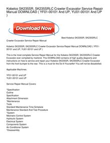 Kobelco SK235SR, SK235SRLC Crawler Excavator Service Repair Manual DOWNLOAD