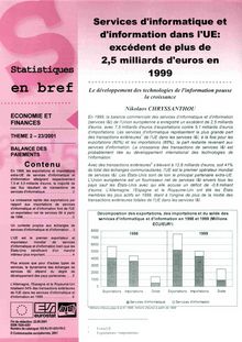 23/01 STATISTIQUES EN BREF - ECONOMIE ET FINANCES