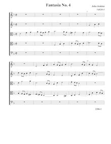 Partition Fantasia VdGS No.4 - partition complète (Tr Tr T T B), fantaisies pour 5 violes de gambe par John Jenkins