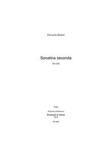 Partition complète, Sonatina No.2, Sonatina seconda, Busoni, Ferruccio