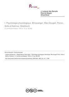 Psychologie physiologique. Binswanger, Mac-Dougall, Ponzo, Sidis et Kalmus, Washburn - compte-rendu ; n°1 ; vol.16, pg 384-390