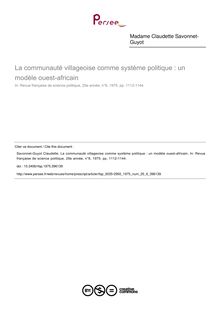 La communauté villageoise comme système politique : un modèle ouest-africain - article ; n°6 ; vol.25, pg 1112-1144
