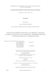 STATUT DE CONSERVATION DE LA GLARÉOLE À COLLIER GLAREOLA PRATINCOLA EN CAMARGUE : IDENTIFICATION DES  FACTEURS LIMITANT LA REPRODUCTION 