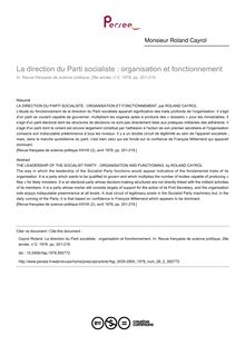 La direction du Parti socialiste : organisation et fonctionnement - article ; n°2 ; vol.28, pg 201-219