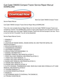 Cub Cadet 7360SS Compact Tractor Service Repair Manual DOWNLOAD