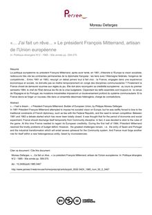 «... J ai fait un rêve... » Le président François Mitterrand, artisan de l Union européenne - article ; n°2 ; vol.50, pg 359-375
