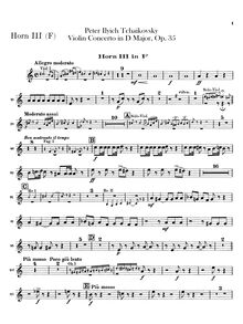 Partition cor 3, 4 (F), violon Concerto, D major, Tchaikovsky, Pyotr