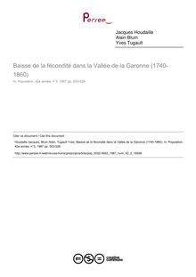 Baisse de la fécondité dans la Vallée de la Garonne (1740-1860) - article ; n°3 ; vol.42, pg 503-526