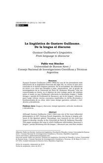 La lingüística de Gustave Guillaume. De la lengua al discurso (Gustave Guillaume’s Linguistics. From language to discourse)
