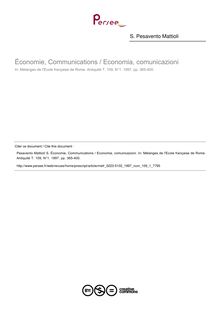 Économie, Communications / Economia, comunicazioni  ; n°1 ; vol.109, pg 365-400