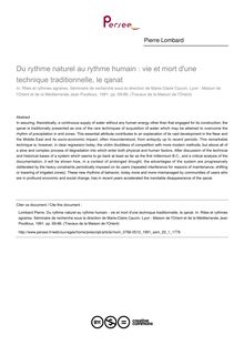 Du rythme naturel au rythme humain : vie et mort d une technique traditionnelle, le qanat - article ; n°1 ; vol.20, pg 69-86
