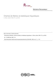 Chaînes de Markov et statistiques linguistiques - article ; n°1 ; vol.7, pg 85-95